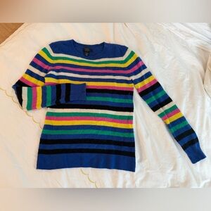 Halogen Striped 100% Cashmere Crewneck Sweater